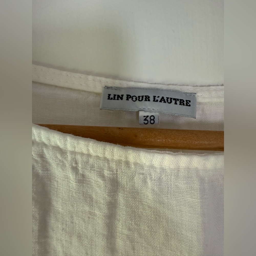 Lin Pour L’autre 100% Linen Solid White Split Hem… - image 3